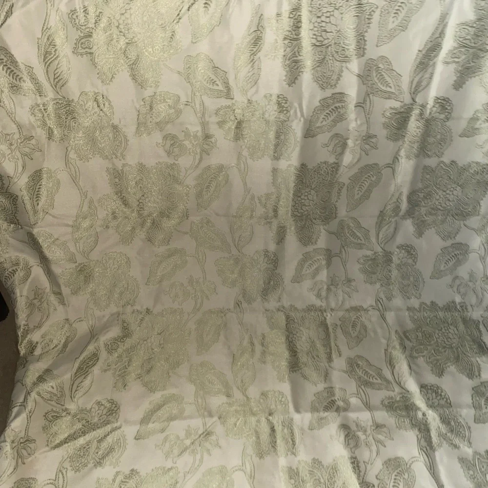 Pier 1 Imports Cream Sage Textured Paisley Grommet Elegant Curtain Panel 50x84”